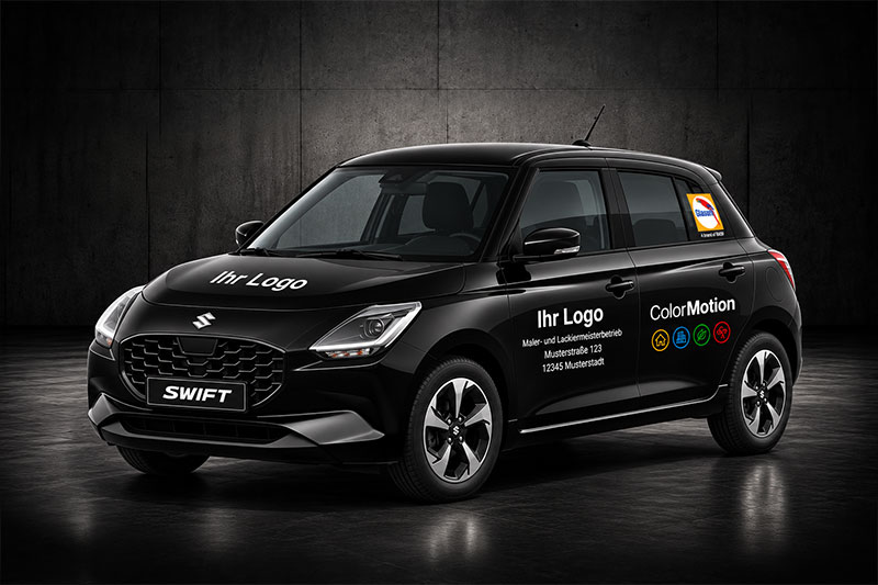 Schwarzes Fahrzeug mit kleiner ColorMotion Beschriftung