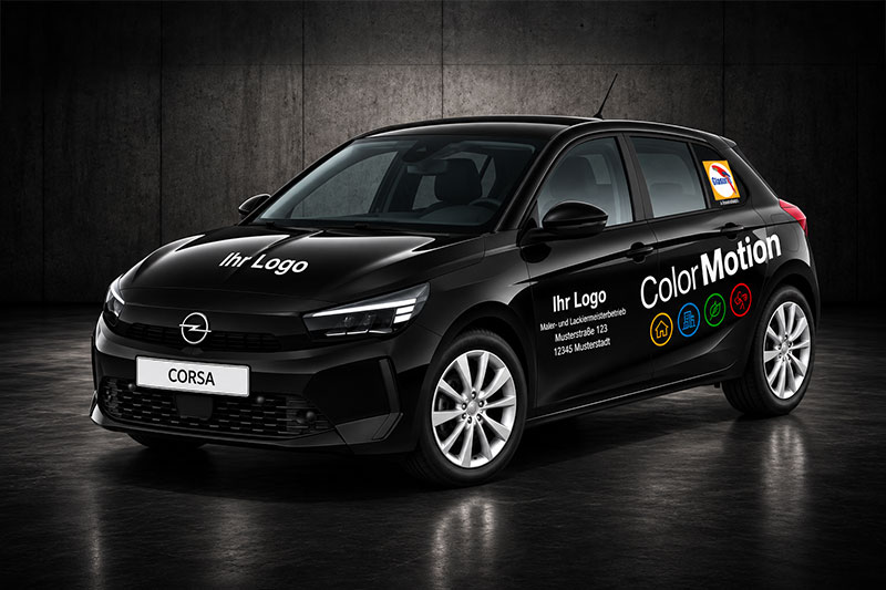 Schwarzes Fahrzeug mit mittlerer ColorMotion Beschriftung